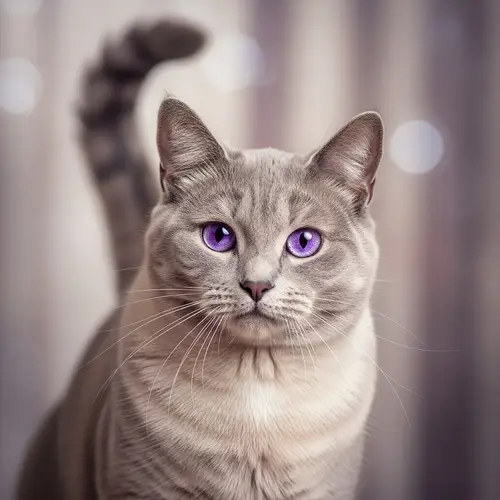 Grey Haired Cat with Stunning Purple Eyes