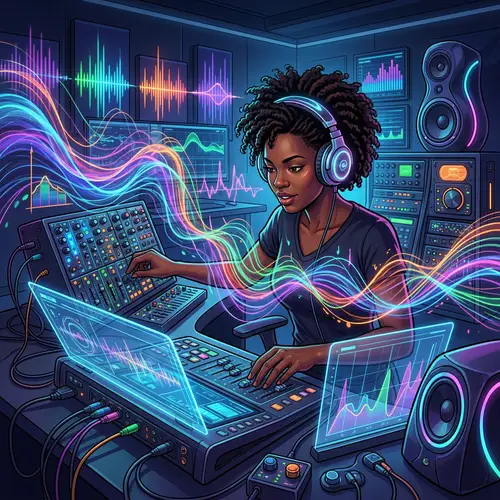 Futuristic Sound Designer Creating Vibrant Soundscapes