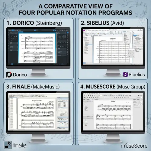Comparison of Dorico, Sibelius, Finale, and Musescore | Notation Programs 2022