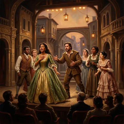 Realistic Oil Painting of Diverse Musical Theatre Scene