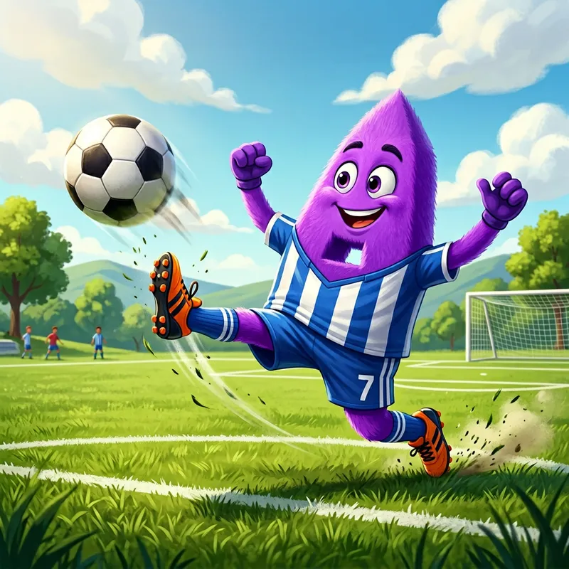 Violet Letter A Playing Football in Open Field