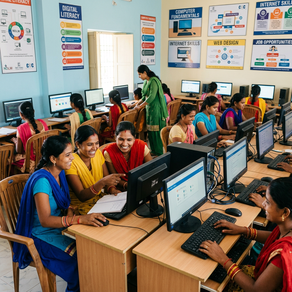 AI generated Indian girls participating in an educational computer learning program
