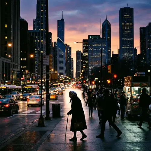 Grandma's Silhouette in the Cityscape