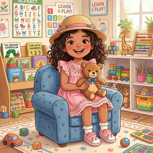 Charming Illustration of a Curly-Haired 6-Year-Old Girl