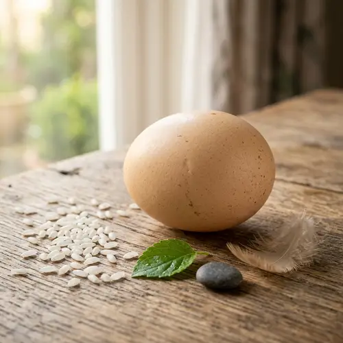 Pristine Egg on Wooden Surface | Warm Hues & Soft Shadows