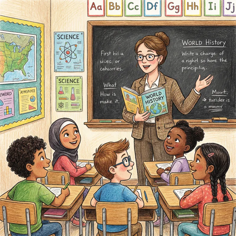 Teacher in Inclusive Classroom Illustration