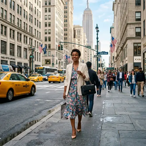 Elegant Black Woman Walking in New York City | Fashionable 40s Style