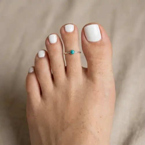 Gorgeous White Painted Toenails & Toe Ring | Close-Up Foot Photo