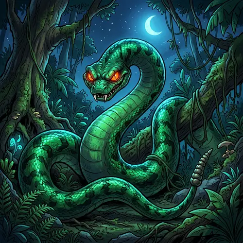 Villainous Titanoboa: Cartoon Serpent in Green Scales