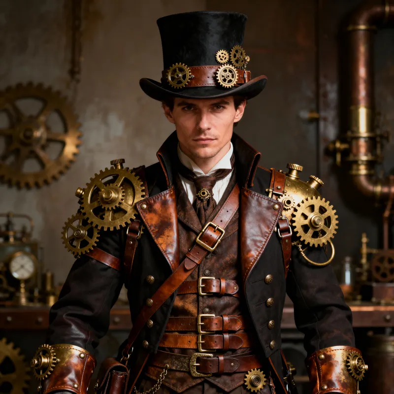 Intricate Steampunk Costume: Gears & Leather Elegance