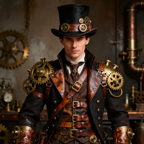 Intricate Steampunk Costume: Gears & Leather Elegance