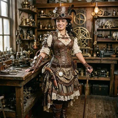 Intricate Steampunk Costume: Gears & Leather Elegance