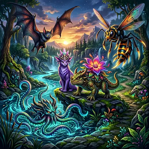 Fantasy Creatures Digital Artwork: Crobat, Tentacruel, Gengar, Nidoking, Venasaur, Mega Beedrill