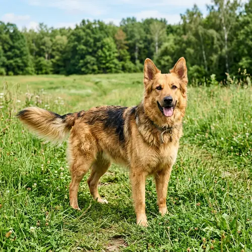 Golden Retriever German Shepherd Mix in Grass Field