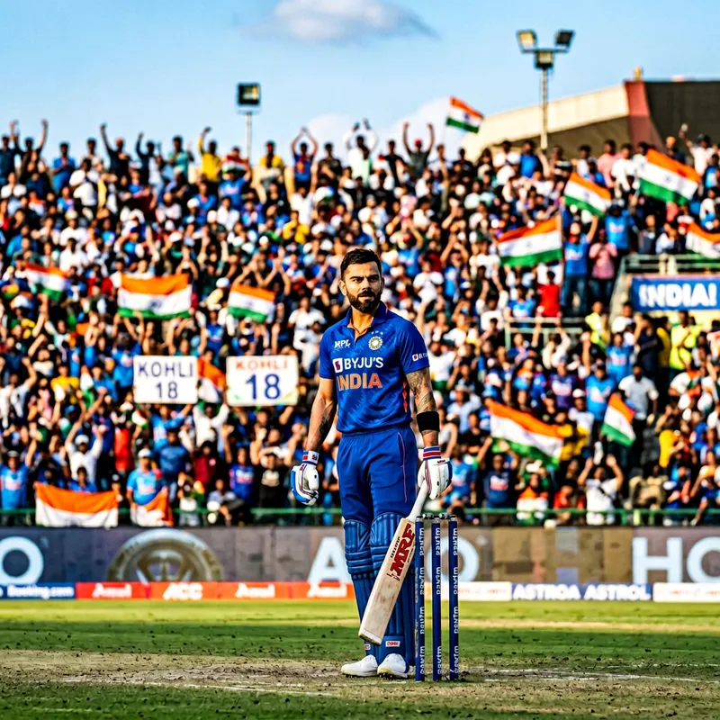 Virat Kohli: The Dominant No. 18 in Blue Cricket Uniform
