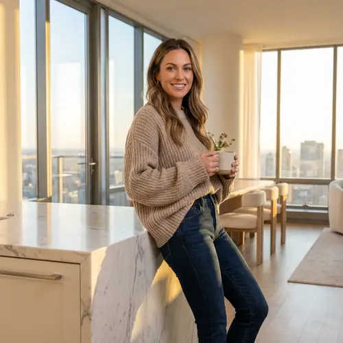 Chic Influencer Style in a Luxury Apartment