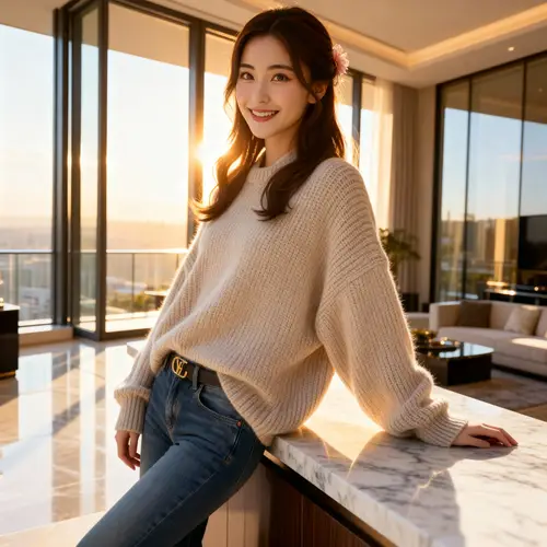 Chic Influencer Style in a Luxury Apartment