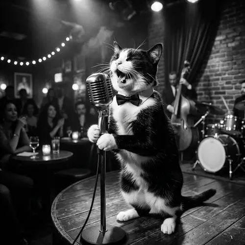 Singing Cat: A Black and White Crooner