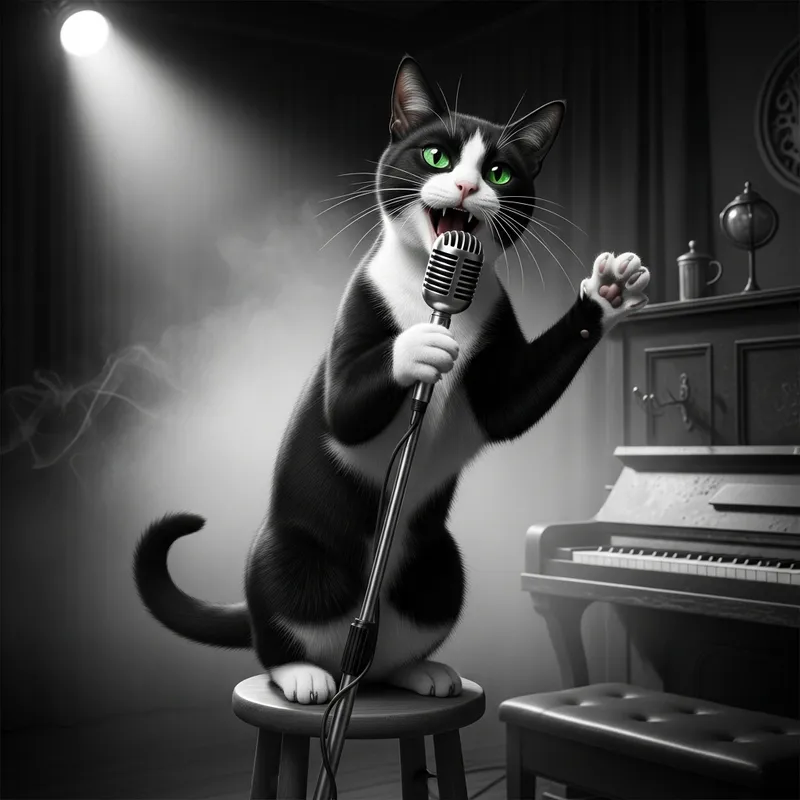 Black and White Cat Sings Like a Crooner