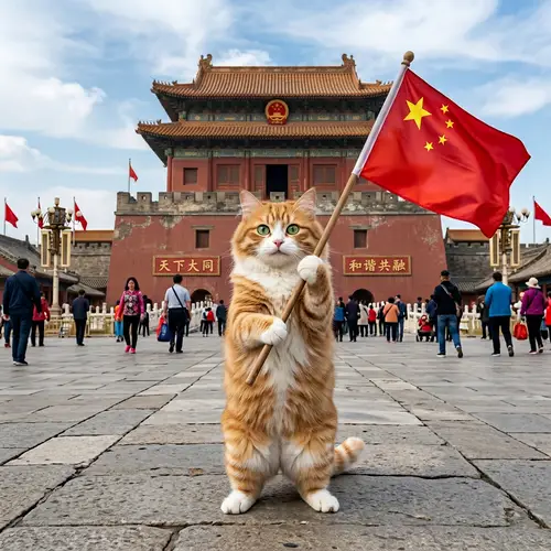 Charming Orange-and-White Cat in Historical Chinese Square