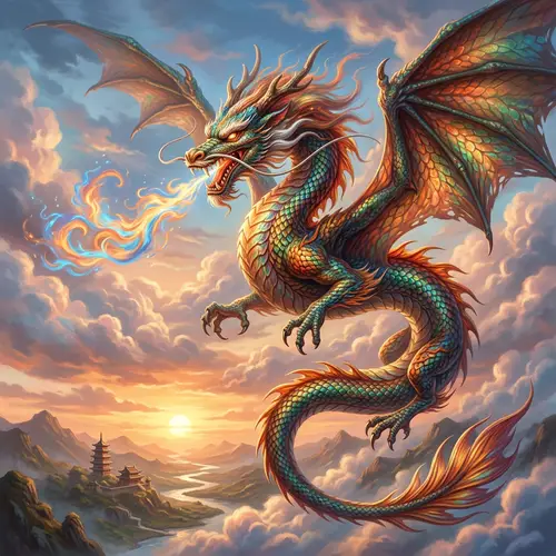 Serpentine Asian Dragon in Flight | Majestic Wings & Scales