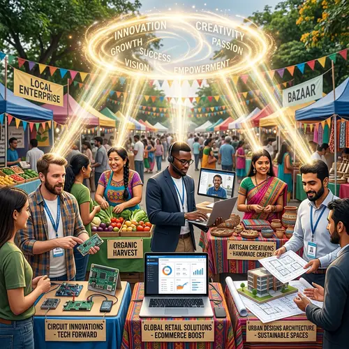 Colorful Entrepreneurship Market Scene: Innovators in Action