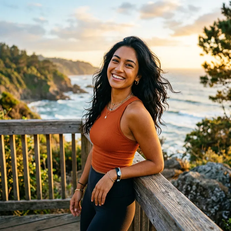 Vibrant Woman with Warm Complexion and Athletic Build Vibrant Woman with Warm Complexion and Athletic Build