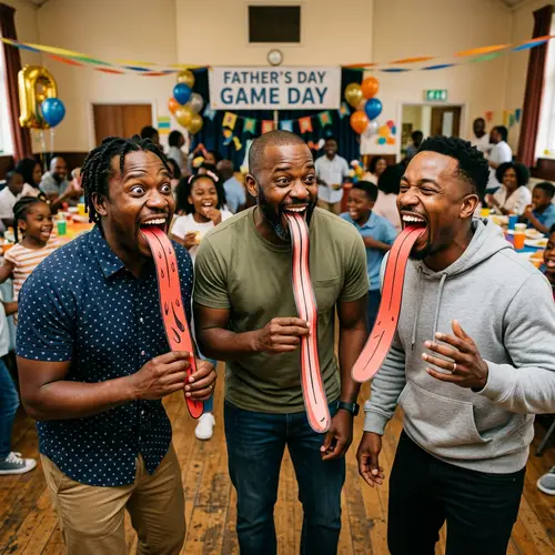 Playful Black Dads with Cartoon Long Tongues - Surprising Photo