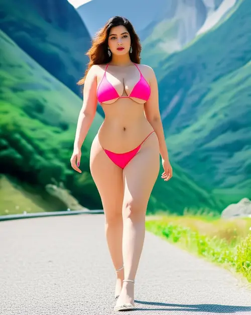 Curvy Woman in Pink Bikini: Summer Confidence