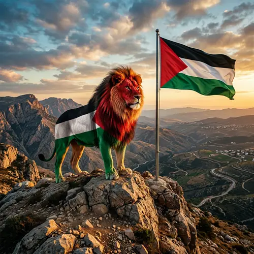 Palestinian Flag Lion Atop Mountain