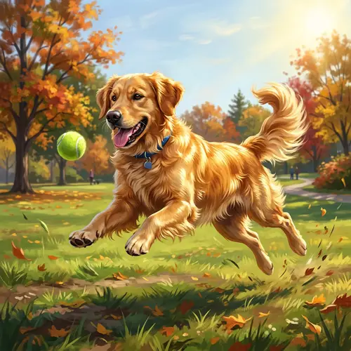 Playful Golden Retriever Painting in Grass Park | Artwork