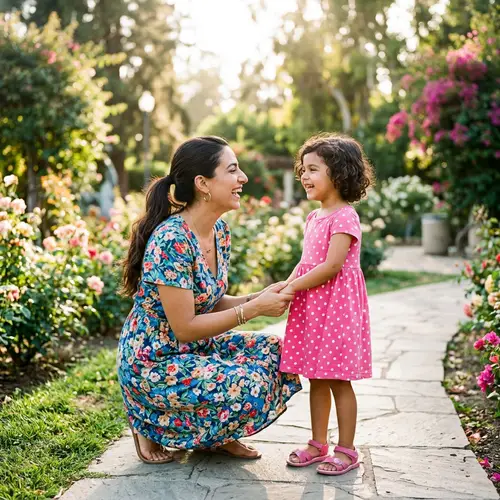 Joyful Middle-Eastern Woman and 5-Year-Old Hispanic Daughter