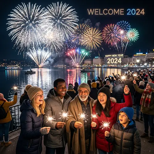 2024 New Year's Eve Fireworks Spectacle | Diverse Crowd Celebrates