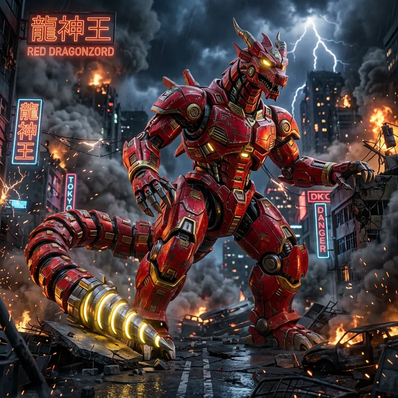 Epic Red Dragonzord Mecha in 4K Cinematic Detail