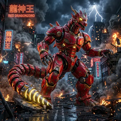Epic Red Dragonzord Mecha in 4K Cinematic Detail