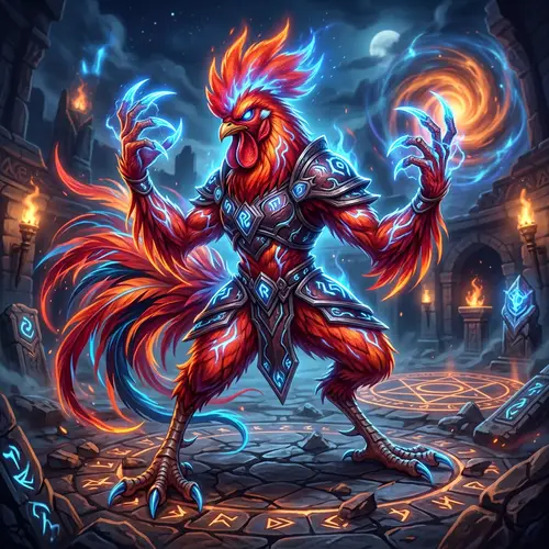 Fiery Psychic Rooster Creature for Fantasy Games