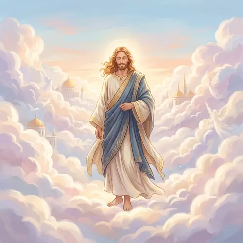 Divine Figure in Tranquil Heaven | Ethereal Illustration