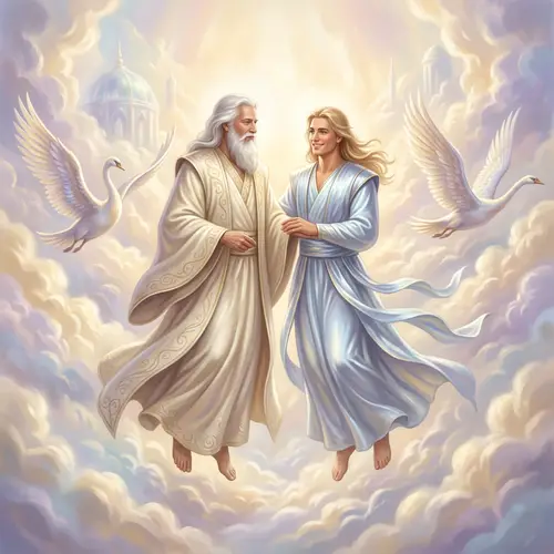 Divine Father and Son: Celestial Beings in Serene Realm