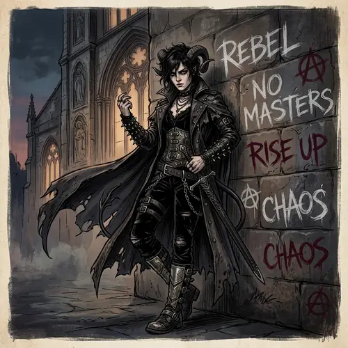 Gothic Rebellion: Mythical Figure Illustration