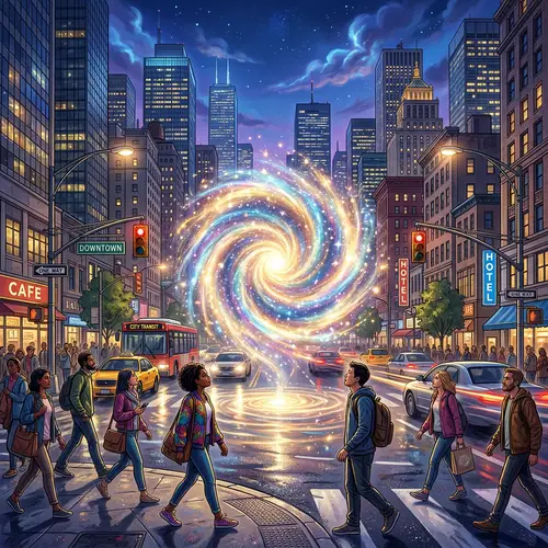 Heavenly Portal in Urban Cityscape | Digital Illustration