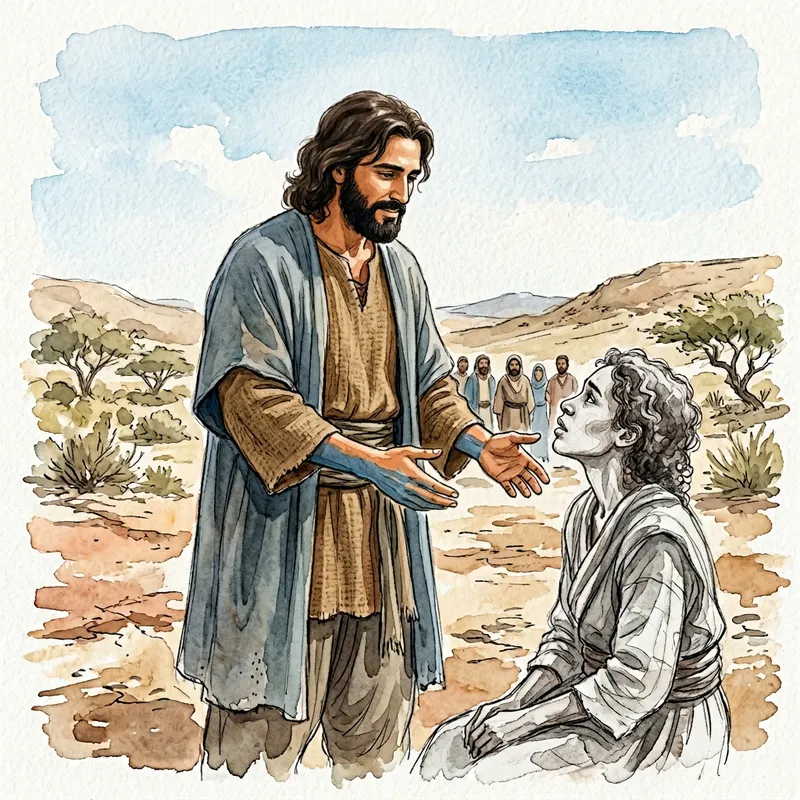 Healing of a Leper by Jesus: Biblical Watercolor Painting