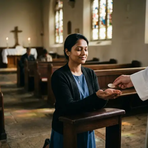 Serene Prayerful Communion in Quiet Religious Setting