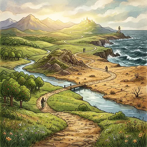 Journey of Faith: Path Through Diverse Landscape