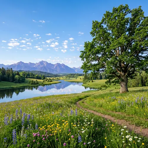 Tranquil Landscape Photo with Majestic Tree and Meandering River
