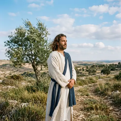 Serene Man with Olive Skin and Wavy Brown Hair | Aura of Wisdom and Love