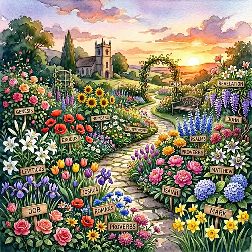 Biblical Garden Watercolor Painting | Symbolic Flowers Art