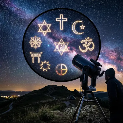 Celestial Harmony: Multifaith Symbols in Magical Night Sky