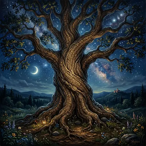 Majestic Tree with Spiritual Scriptures | Wisdom & Spirituality