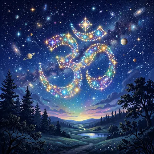 Celestial Alignment: Peaceful Religious Symbol in Night Sky