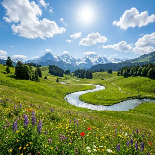 Serenity of Rolling Green Hills and Majestic Mountains